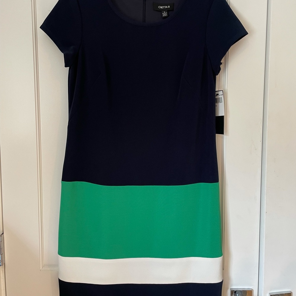 Chetta B Casual A-Line Shift Work Dress Navy Blue
